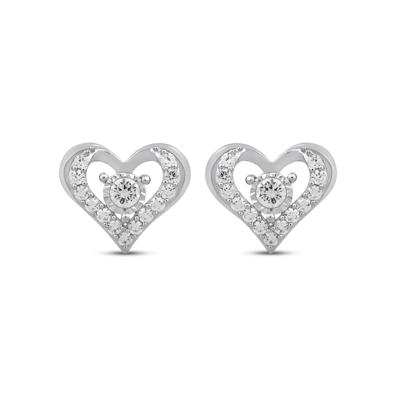 Main Image 2 of Diamond Open Heart Stud Earrings 1/2 ct tw 10K White Gold