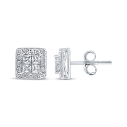 Princess-Cut Diamond Quad Halo Frame Earrings 1 ct tw 10K White Gold