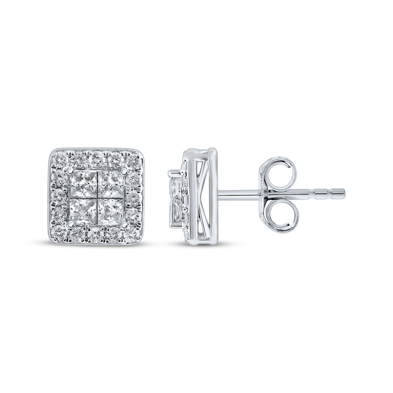 Main Image 1 of Princess-Cut Diamond Quad Halo Frame Earrings 1 ct tw 10K White Gold