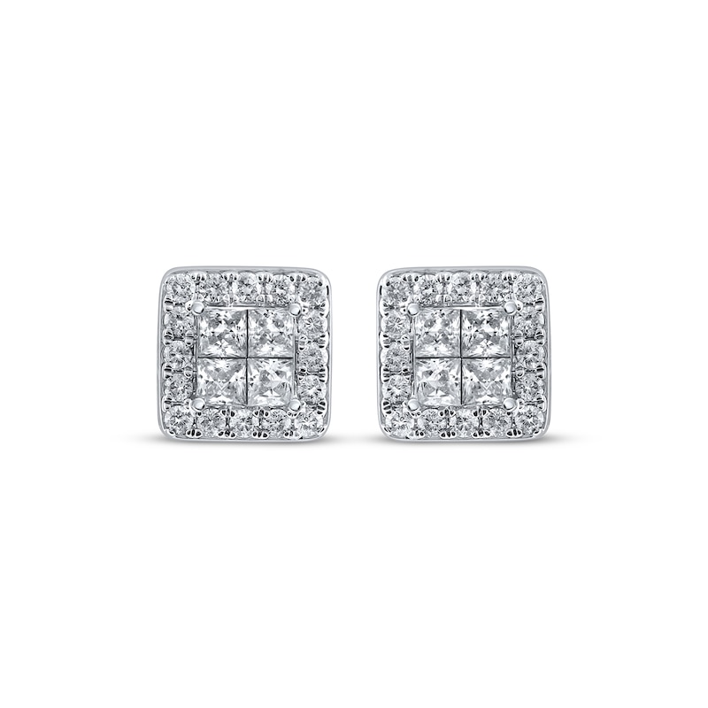 Main Image 2 of Princess-Cut Diamond Quad Halo Frame Earrings 1 ct tw 10K White Gold