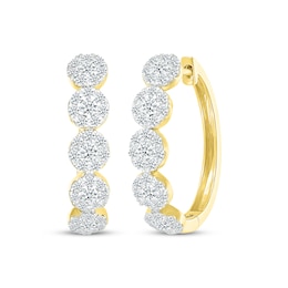 Diamond Halos Hoop Earrings 1 ct tw 10K Yellow Gold