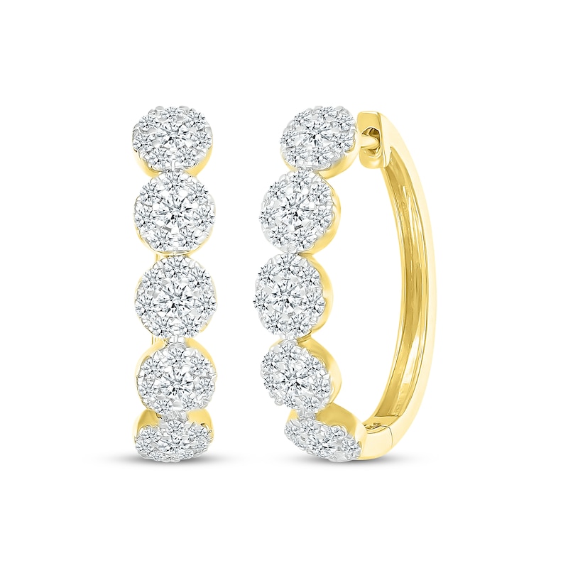 Diamond Halos Hoop Earrings 1 ct tw 10K Yellow Gold | Kay
