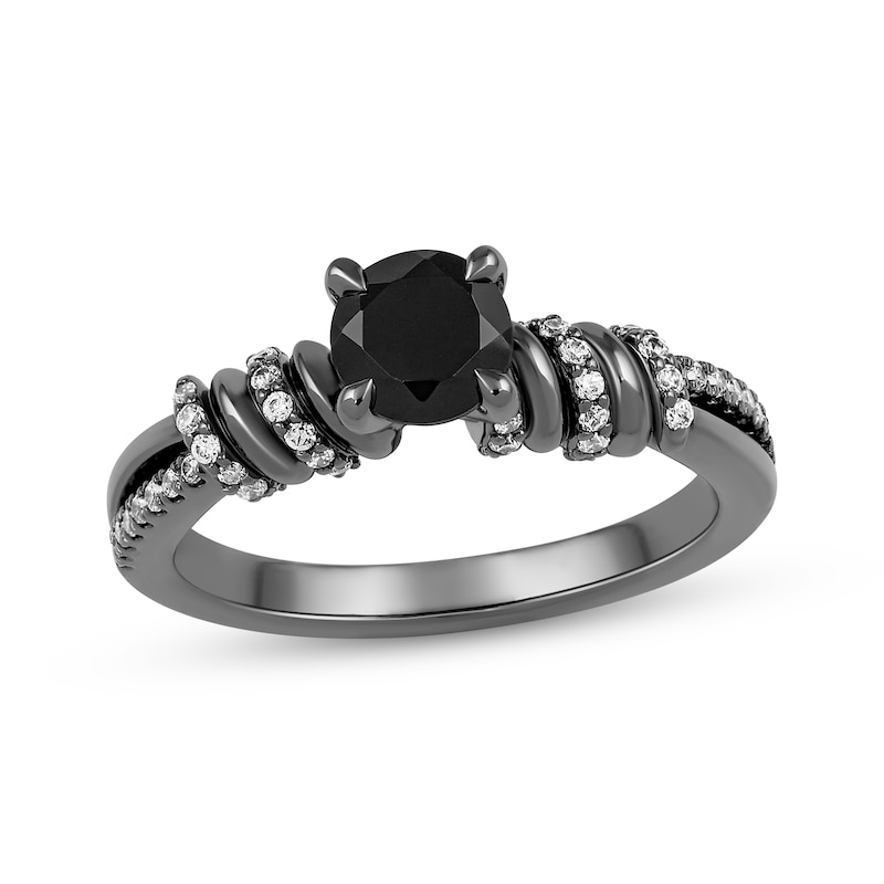 Main Image 1 of Ink & Ice Round-Cut Black & White Diamond Twist Engagement Ring 1-3/4 ct tw Black Rhodium-Plated 14K White Gold