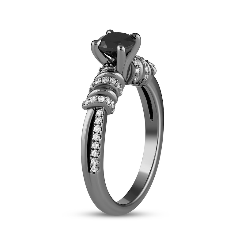 Main Image 2 of Ink & Ice Round-Cut Black & White Diamond Twist Engagement Ring 1-3/4 ct tw Black Rhodium-Plated 14K White Gold