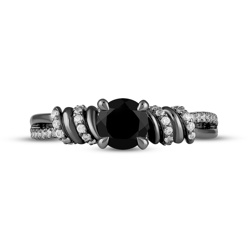 Main Image 4 of Ink & Ice Round-Cut Black & White Diamond Twist Engagement Ring 1-3/4 ct tw Black Rhodium-Plated 14K White Gold