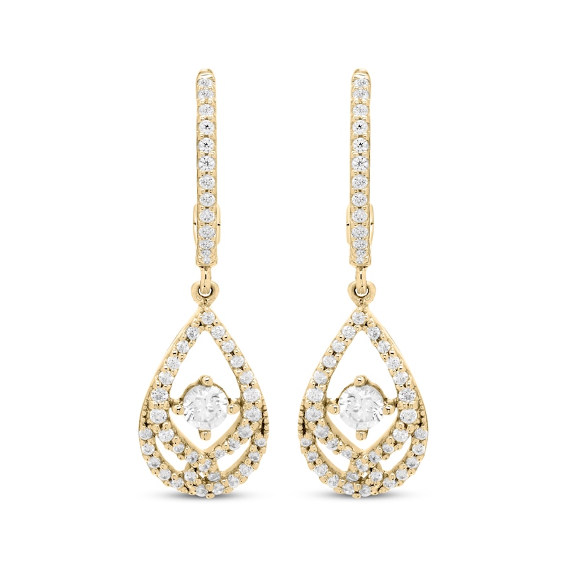 Main Image 2 of Love Entwined Diamond Dangle Hoop Earrings 1/3 ctw 10K Yellow Gold