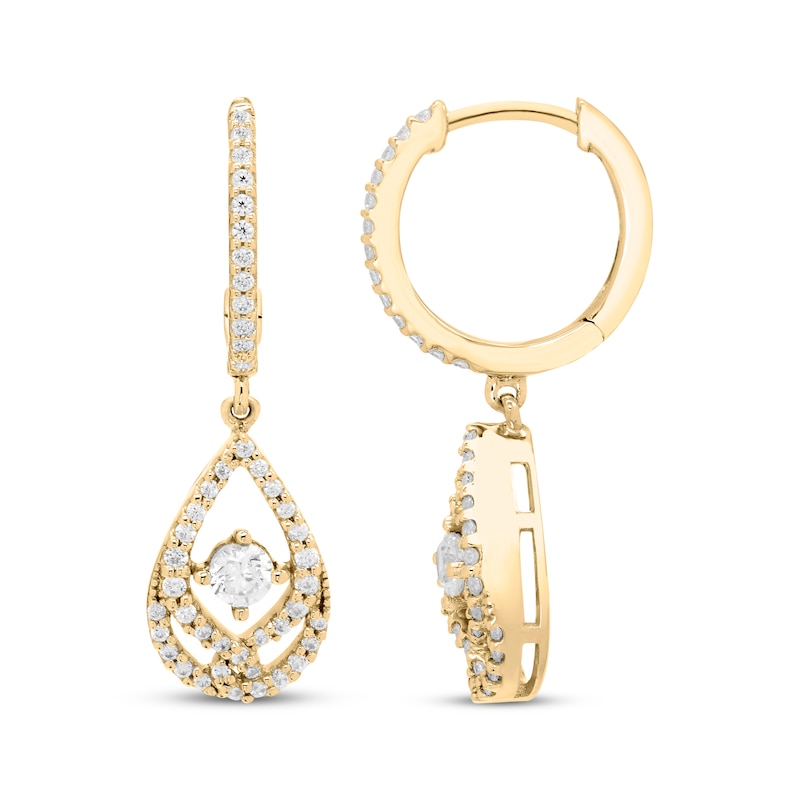 Main Image 3 of Love Entwined Diamond Dangle Hoop Earrings 1/3 ctw 10K Yellow Gold