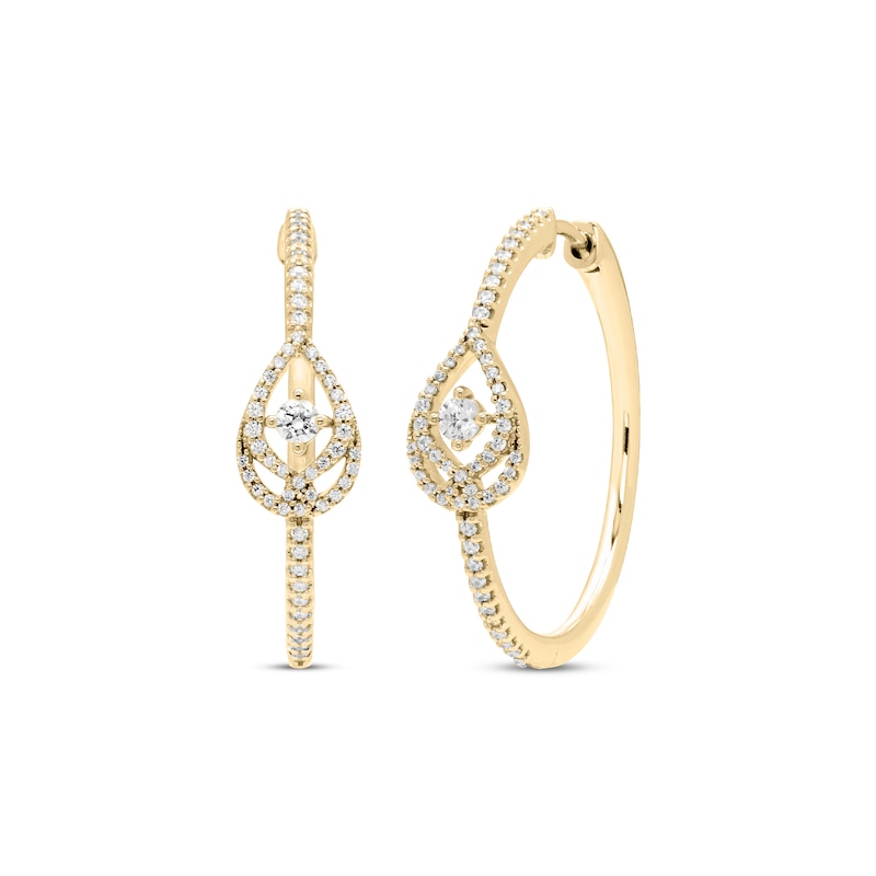 Main Image 1 of Love Entwined Diamond Hoop Earrings 3/8 ctw 10K Yellow Gold