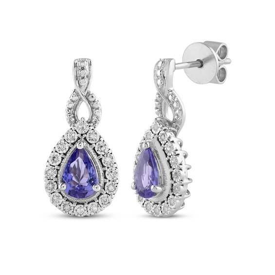 Pear-Shaped Blue Lab-Created Sapphire & Diamond Drop Earrings 1/10 ct tw Sterling Silver