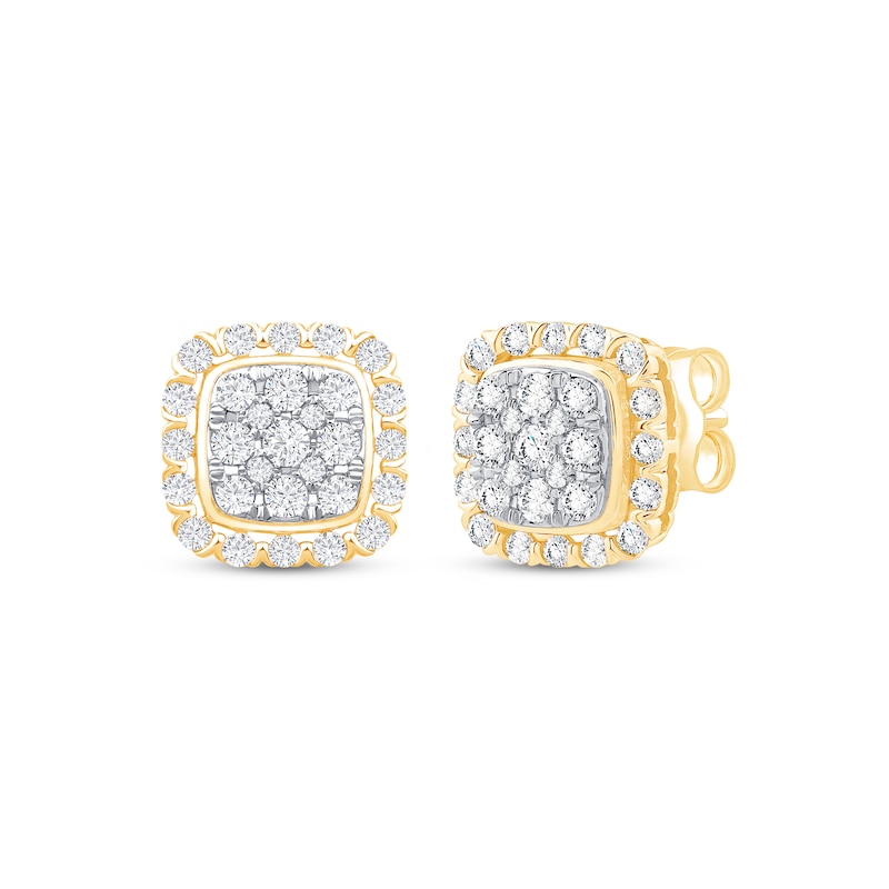 Main Image 1 of Multi-Diamond Cushion Frame Stud Earrings 1 ct tw 10K Yellow Gold