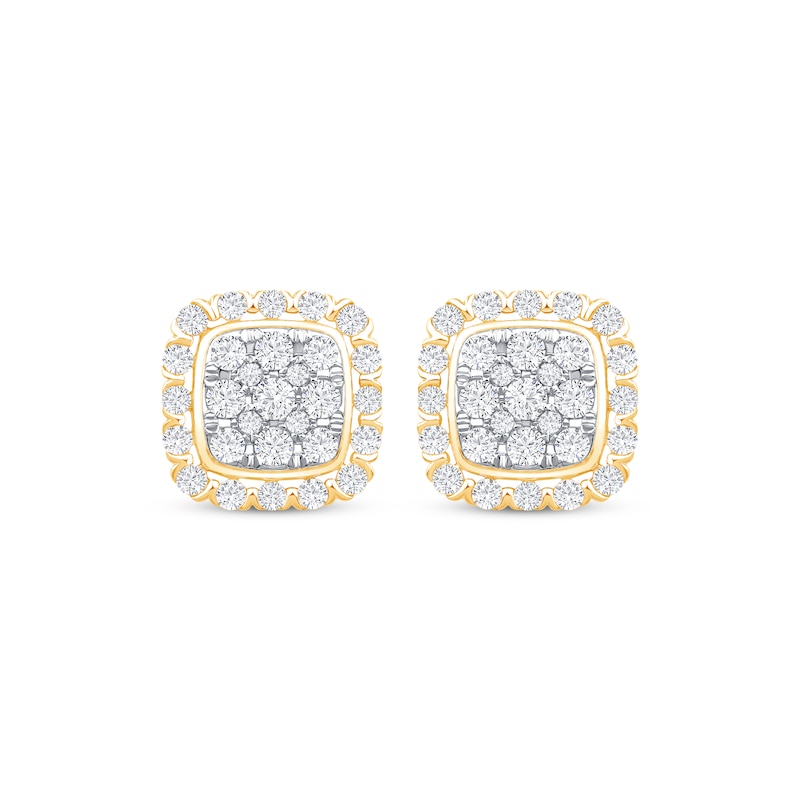 Main Image 2 of Multi-Diamond Cushion Frame Stud Earrings 1 ct tw 10K Yellow Gold