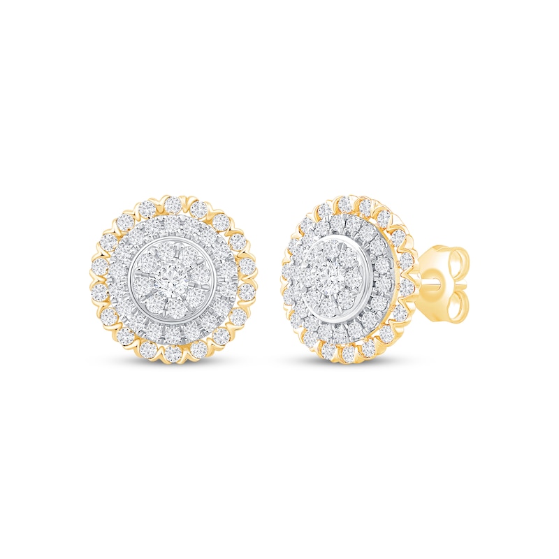 Multi-Diamond Circle Halo Stud Earrings 1 ct tw 10K Yellow Gold | Kay