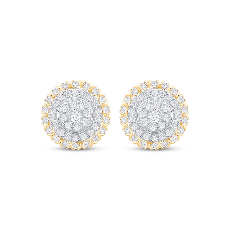 Multi-Diamond Circle Halo Stud Earrings 1 ct tw 10K Yellow Gold