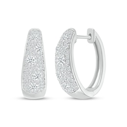 Diamond Cobblestone Tapered Hoop Earrings 1 ct tw 10K White Gold