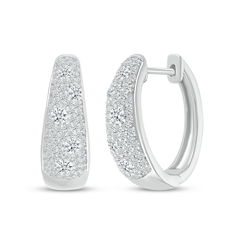 Main Image 1 of Diamond Cobblestone Tapered Hoop Earrings 1 ct tw 10K White Gold