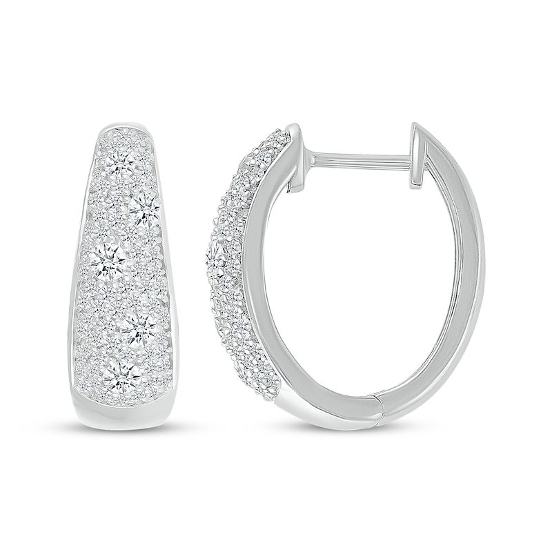 Main Image 3 of Diamond Cobblestone Tapered Hoop Earrings 1 ct tw 10K White Gold