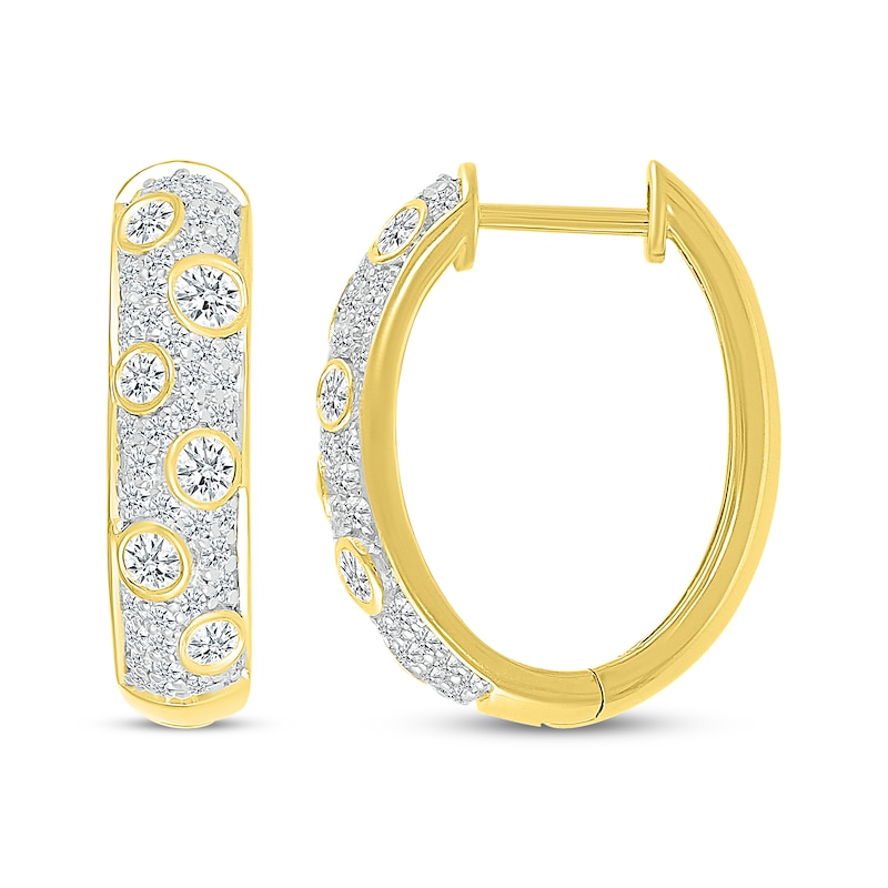 Main Image 3 of Diamond Cobblestone Hoop Earrings 1 ct tw 10K Yellow Gold