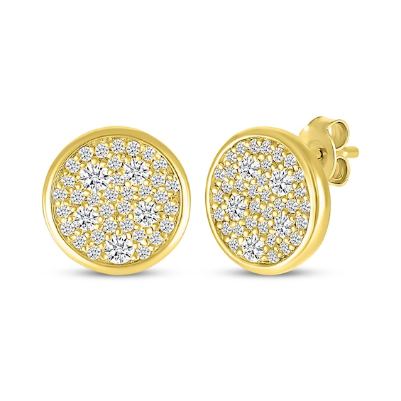 Diamond Cobblestone Circle Stud Earrings 1/2 ct tw 10K Yellow Gold