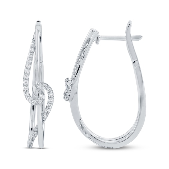 Diamond Swirl Crossover Hoop Earrings 1/3 ct tw 10K White Gold