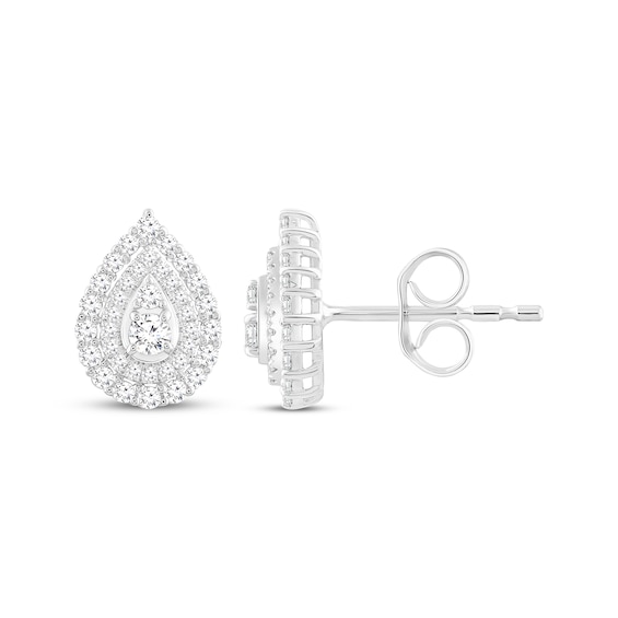 Multi-Diamond Pear-Shaped Stud Earrings 1 ct tw 10K White Gold