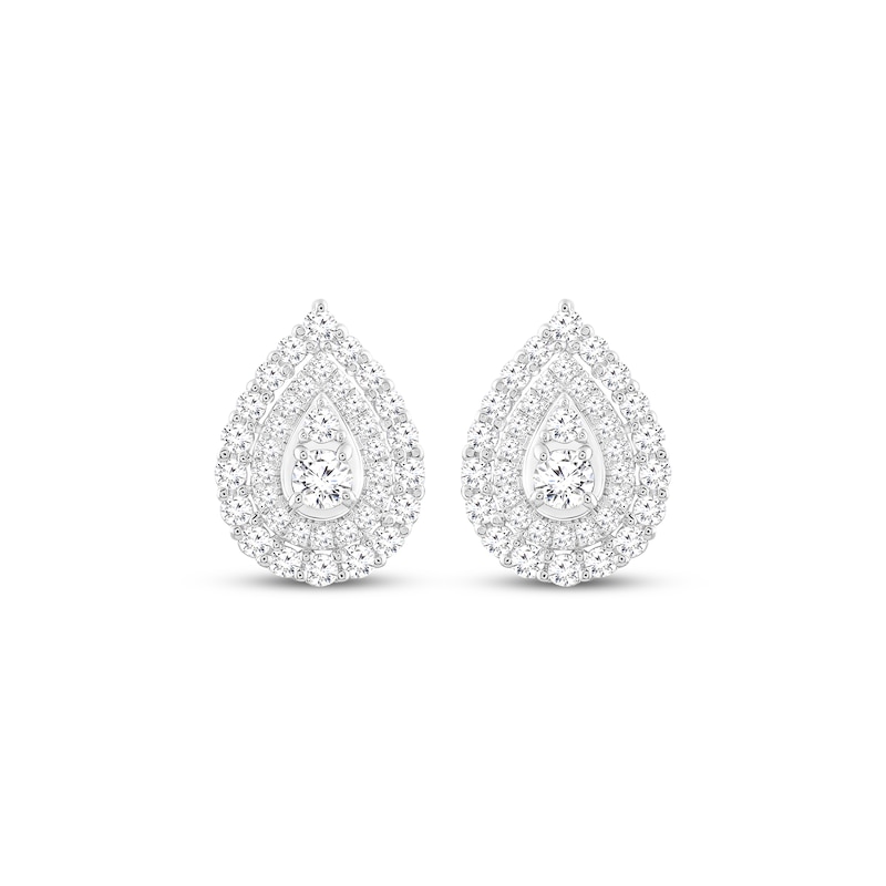 Main Image 2 of Multi-Diamond Pear-Shaped Stud Earrings 1 ct tw 10K White Gold