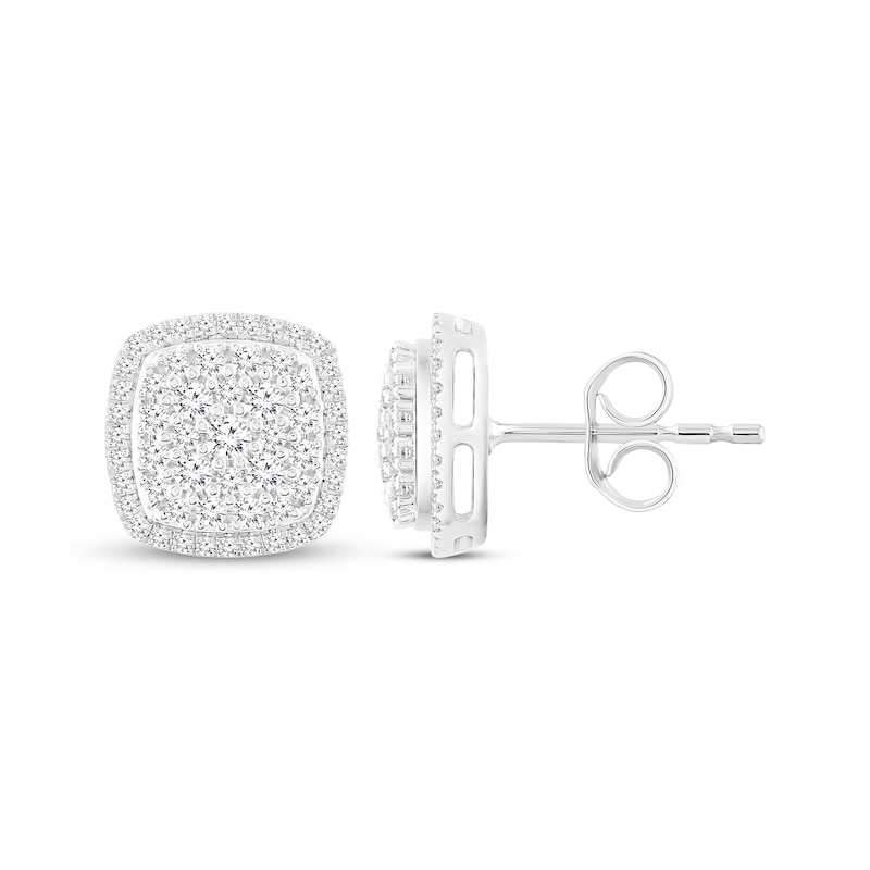 Main Image 1 of Multi-Diamond Cushion-Shaped Stud Earrings 1 ct tw 10K White Gold