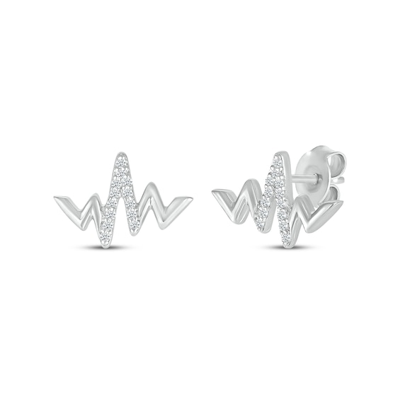 Diamond Heartbeat Stud Earrings 1/20 ct tw 10K White Gold