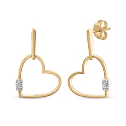 Diamond Tilted Heart Doorknocker Earrings 1/20 ct tw 10K Yellow Gold