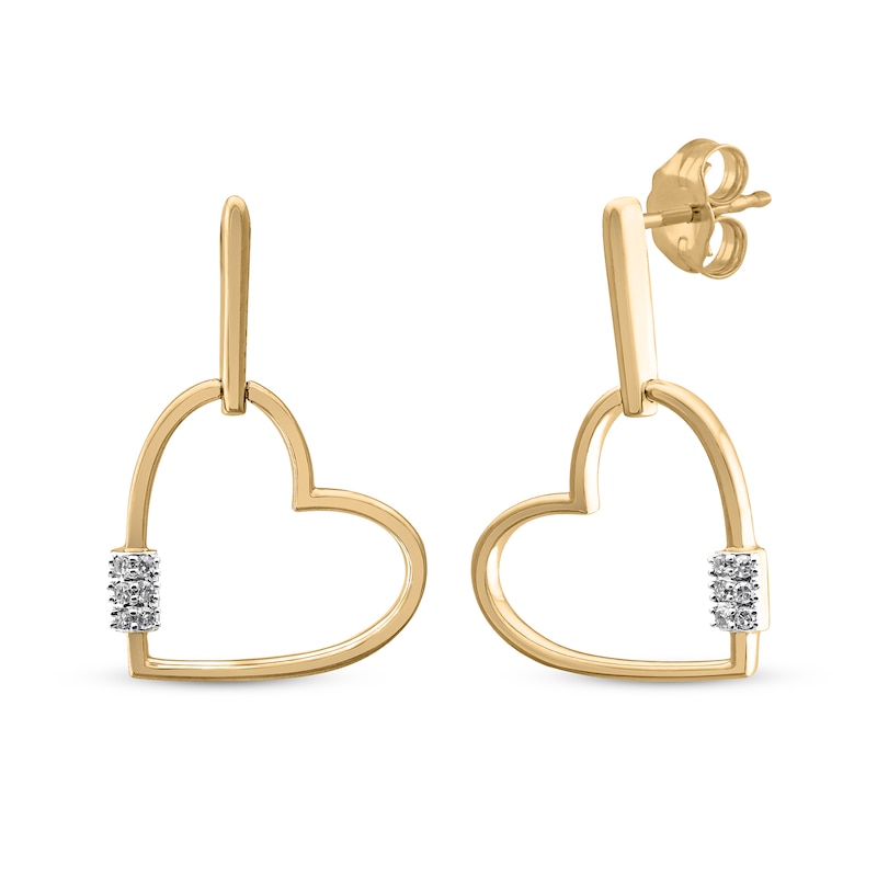 Diamond Tilted Heart Doorknocker Earrings 1/20 ct tw 10K Yellow Gold