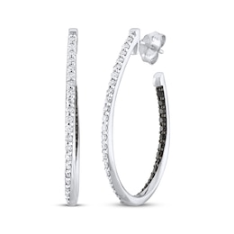 Black & White Diamond Inside-Out Hoop Earrings 1 ct tw 10K White Gold