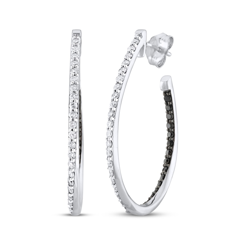 Main Image 1 of Black & White Diamond Inside-Out Hoop Earrings 1 ct tw 10K White Gold