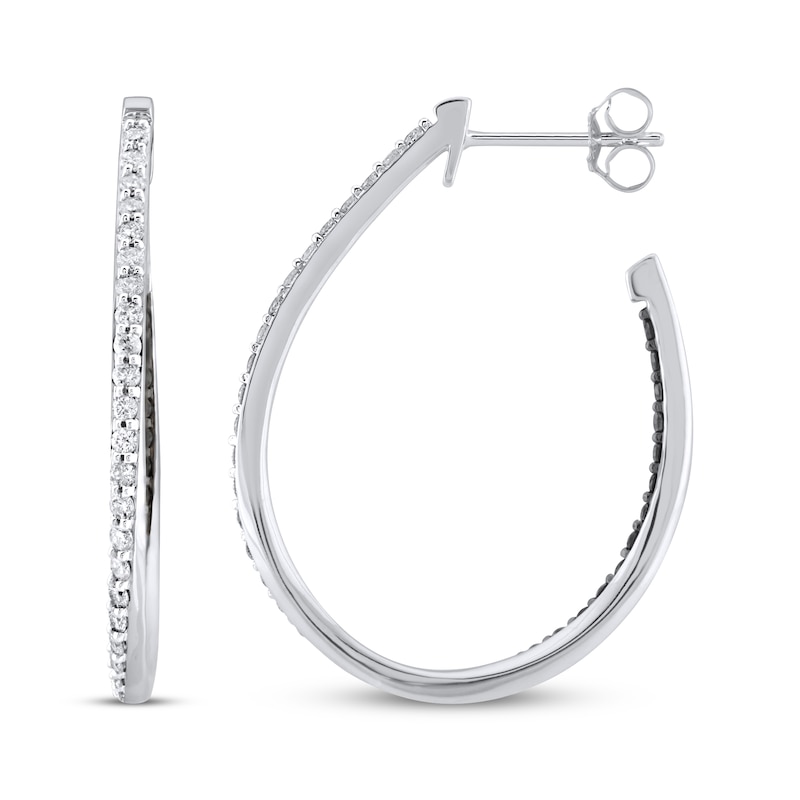 Main Image 3 of Black & White Diamond Inside-Out Hoop Earrings 1 ct tw 10K White Gold