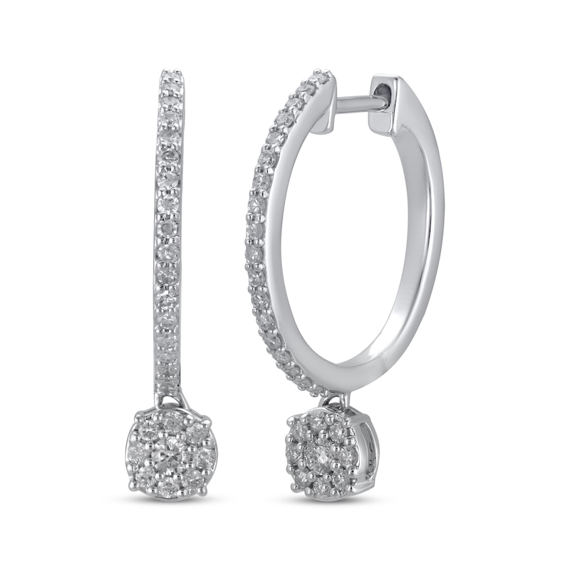 Main Image 1 of Multi-Diamond Hoop Drop Earrings 1/2 ct tw 10K White Gold