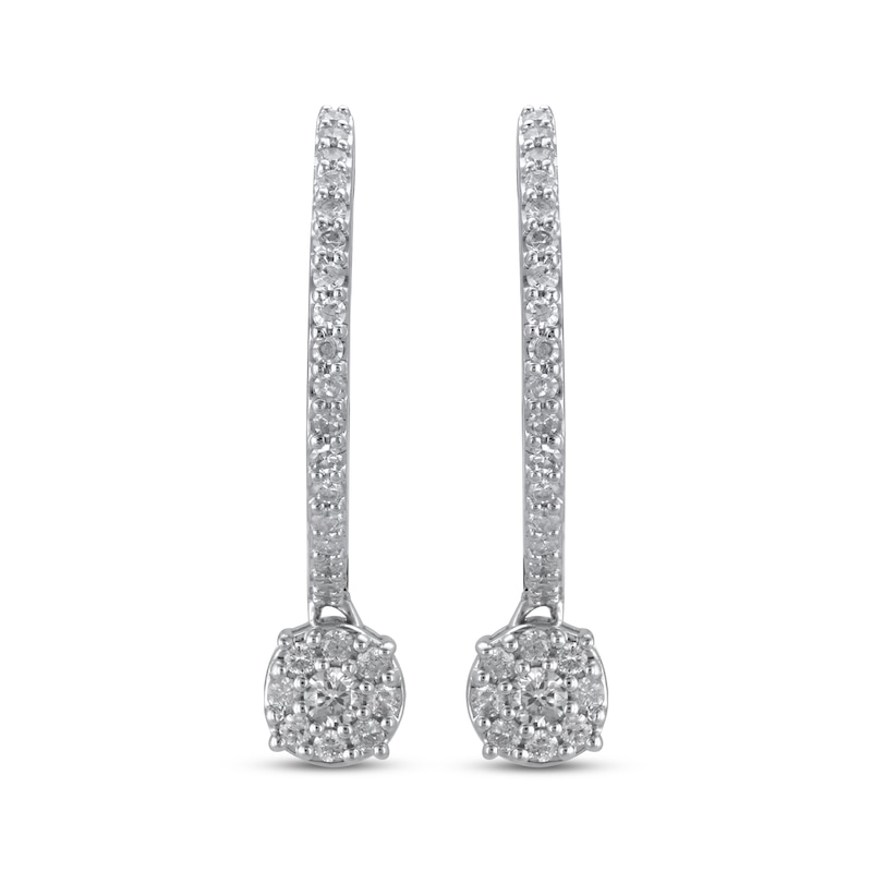 Main Image 2 of Multi-Diamond Hoop Drop Earrings 1/2 ct tw 10K White Gold