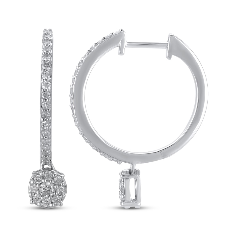 Main Image 3 of Multi-Diamond Hoop Drop Earrings 1/2 ct tw 10K White Gold