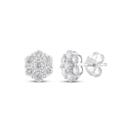 Multi-Diamond Flower Stud Earrings 1 ct tw 10K White Gold