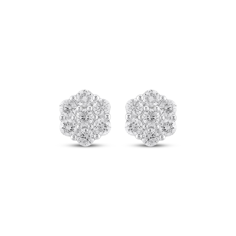 Main Image 2 of Multi-Diamond Flower Stud Earrings 1 ct tw 10K White Gold