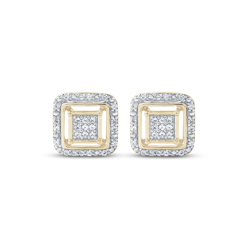 Diamond Square Cushion Frame Stud Earrings 10K Yellow Gold 1/6 ct tw ...