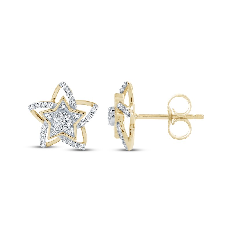 Main Image 1 of Diamond Twisted Star Stud Earrings 1/5 ct tw 10K Yellow Gold