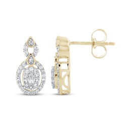 Diamond Oval Drop Stud Earrings 1/4 ct tw 10K Yellow Gold