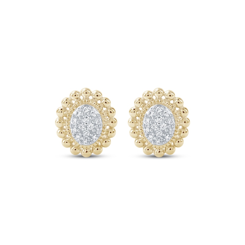 Main Image 2 of Diamond Oval Beaded Frame Stud Earrings 1/10 ct tw 10K Yellow Gold