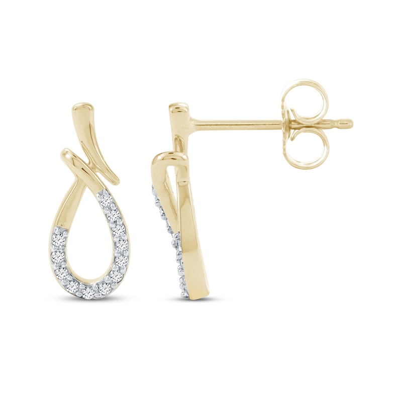 Main Image 1 of Diamond Teardrop Bypass Earrings 1/15 ct tw 10K Yellow Gold