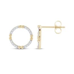 Diamond Open Circle Bead Earrings 1/6 ct tw 10K Yellow Gold