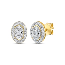 Multi-Diamond Oval-Frame Stud Earrings 1/4 ct tw 10K Yellow Gold