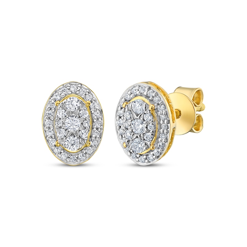 Multi-Diamond Oval-Frame Stud Earrings 1/4 ct tw 10K Yellow Gold