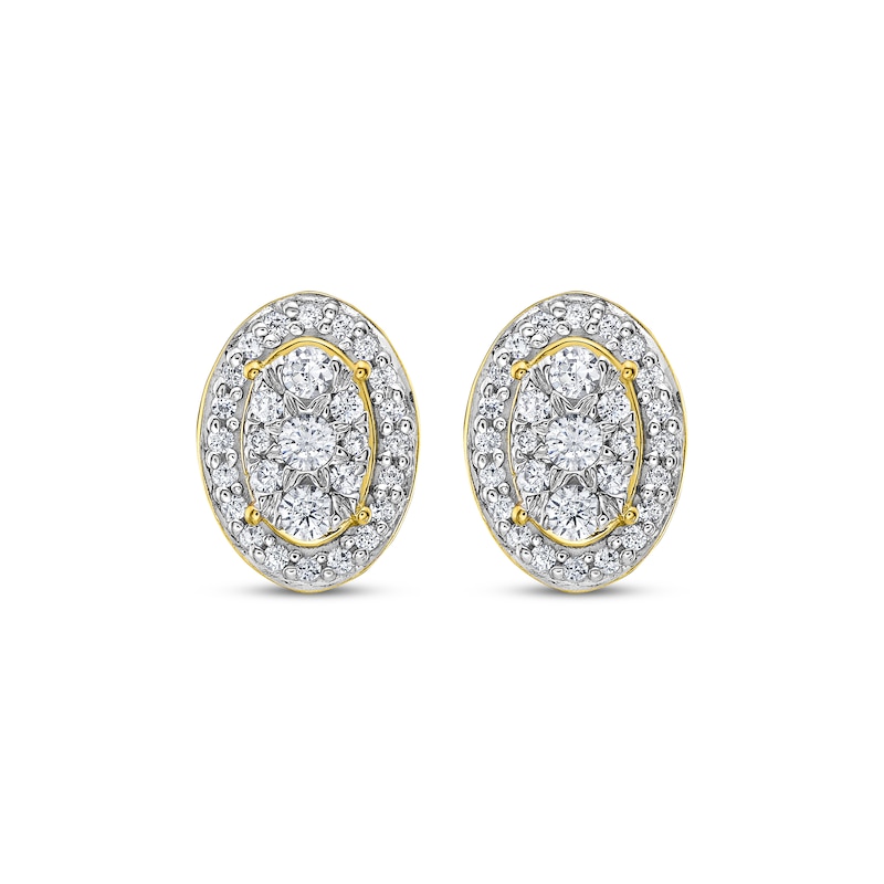 Multi-Diamond Oval-Frame Stud Earrings 1/4 ct tw 10K Yellow Gold