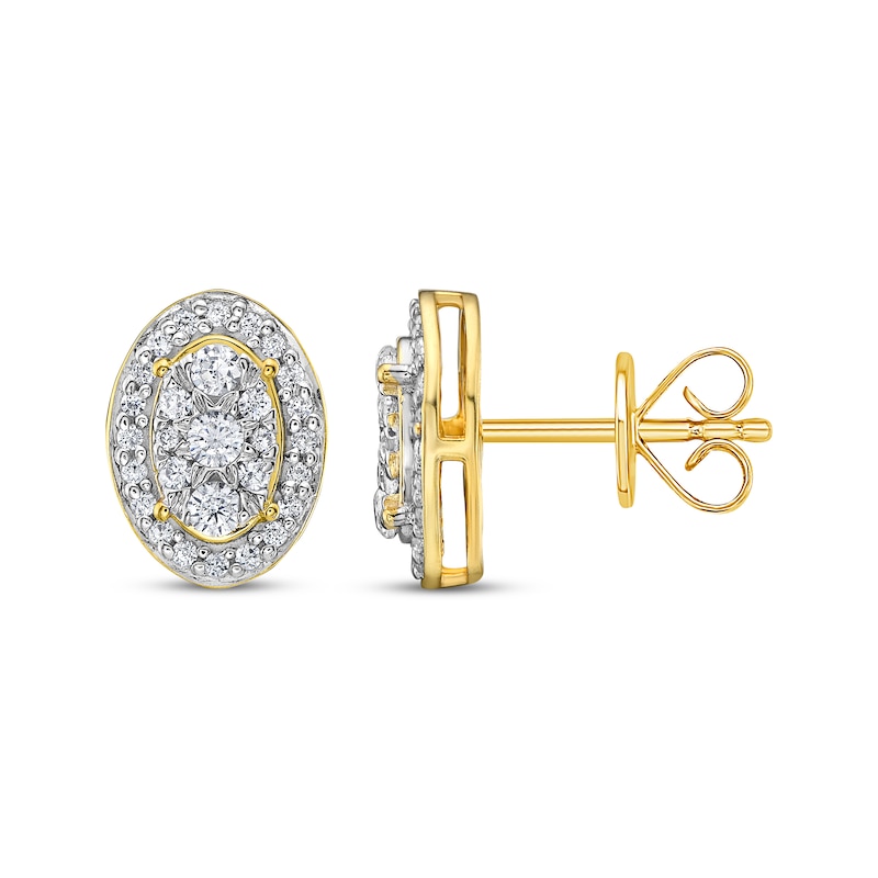 Multi-Diamond Oval-Frame Stud Earrings 1/4 ct tw 10K Yellow Gold