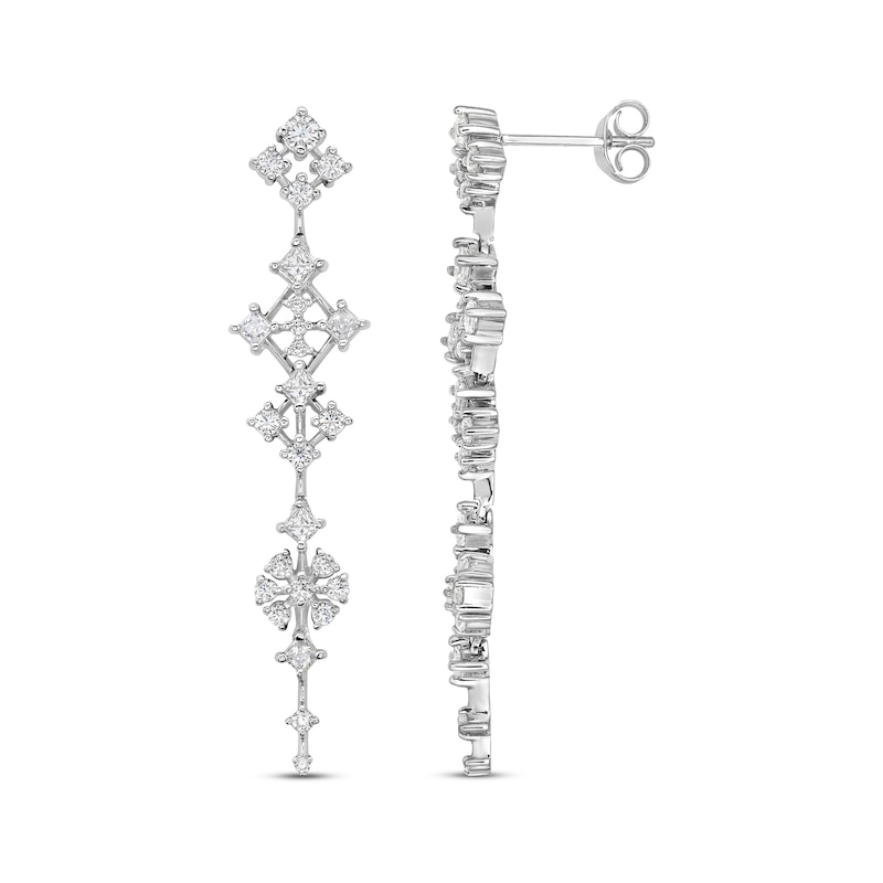 Main Image 1 of Princess & Round-Cut Diamond Scatter Drop Earrings 1-1/4 ct tw 14K White Gold