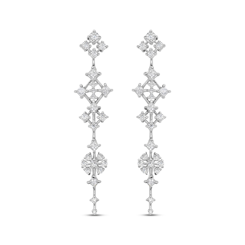 Main Image 2 of Princess & Round-Cut Diamond Scatter Drop Earrings 1-1/4 ct tw 14K White Gold