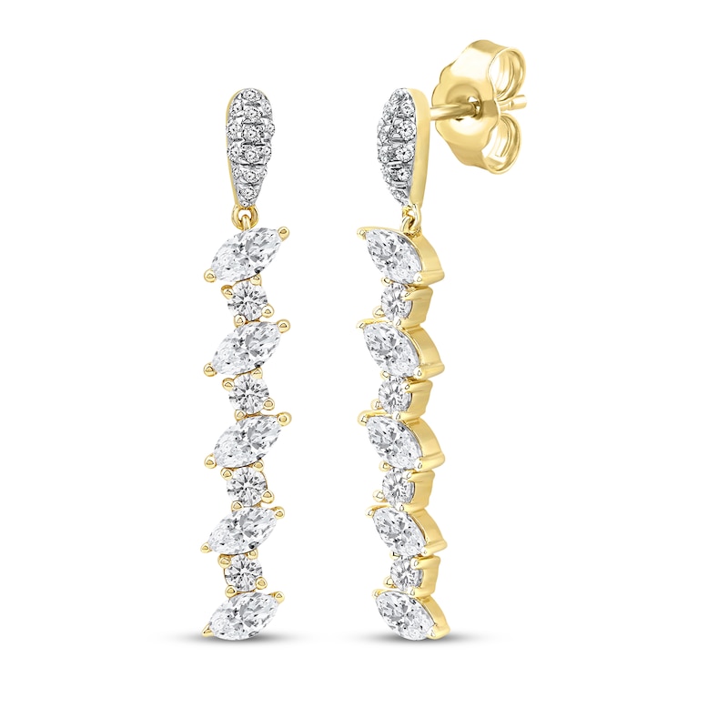 Marquise & Round-Cut Diamond Dangle Earrings 1-1/2 ct tw 14K Yellow Gold